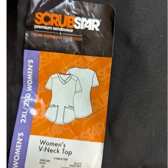 SCRUBSTAR Women's Core Essentials Stretch V-Neck Scrub Top WM01T893 2XL Black‎ - Picture 9 of 10
